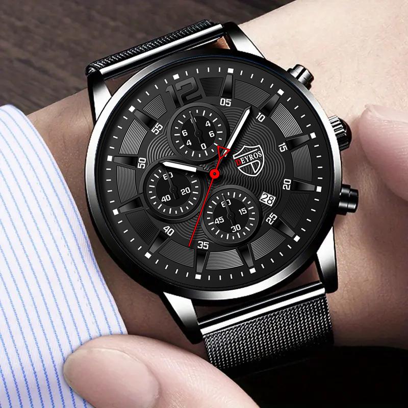 1pc/4pcs/set Fashion Men's Calendar Quartz Watch Business Man Wrist Watch & Bracelets Set, Father's Day Gifts