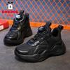 Babu bean boys shoes 2025 autumn new children's black leather waterproof sports shoes middle and older children's school black shoes