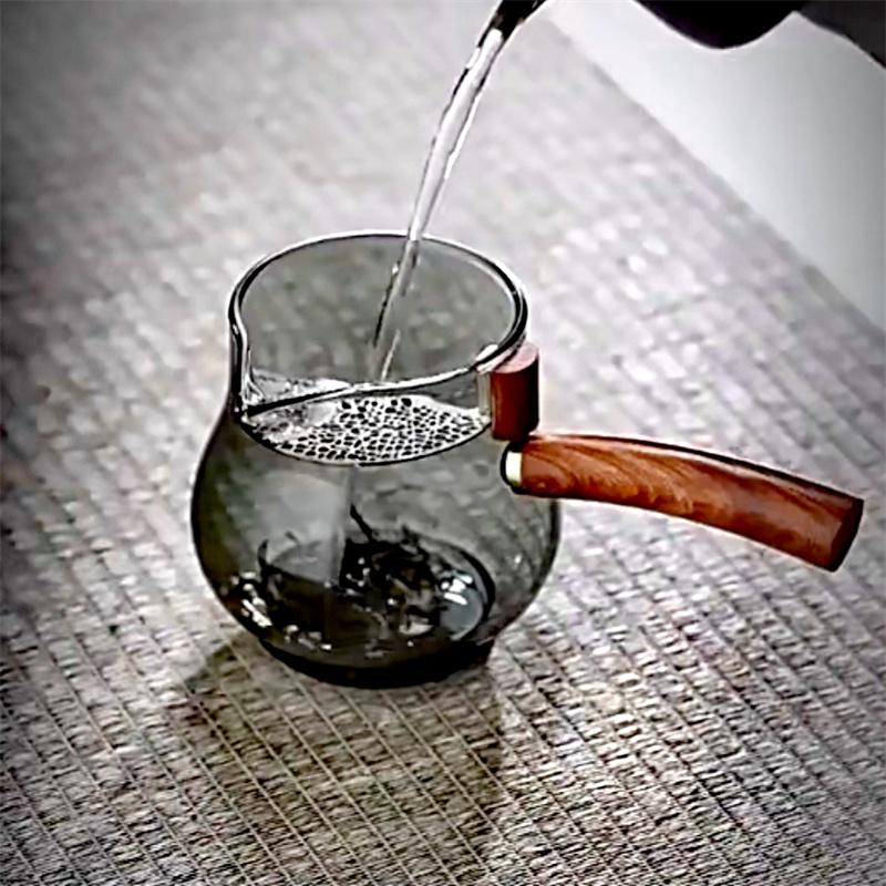Crank Side Wooden Handle Glass Tea Dispenser Fair Cup With Removable Filter Heat Resistant Chahai Kungfu Tea Set Tea Maker