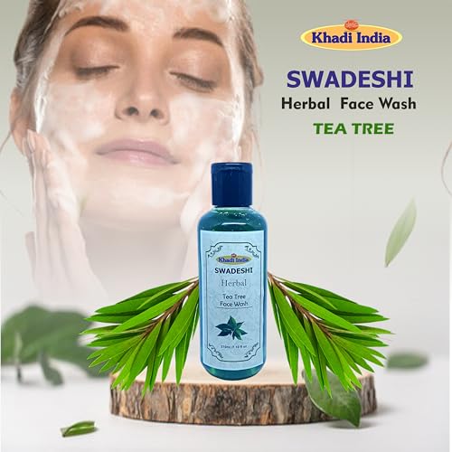 Khadi Natural 100% Herbal Tea Tree Face Wash - Anti-Acne & Oil Control Cleanser for Clear, Fresh Skin, Fights Bacteria & Breakouts, Sulfate & Parab