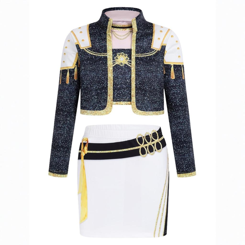 Girls Kids K-POP Singer Stage Rumi Zoey Mira Printing Outfit Halloween Cosplay Costume for Carnival Party Pretend Game Role Playing Dress Up Suit