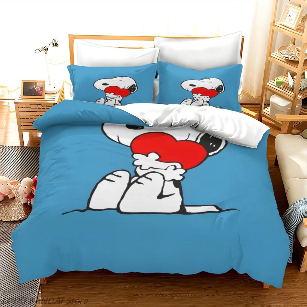 NEW Anime S-Snoopy Bedding Set Cartoon Children Bedroom Quilt Cover Boy Girl Bedclothes Single Double King for Teens Best Gifts