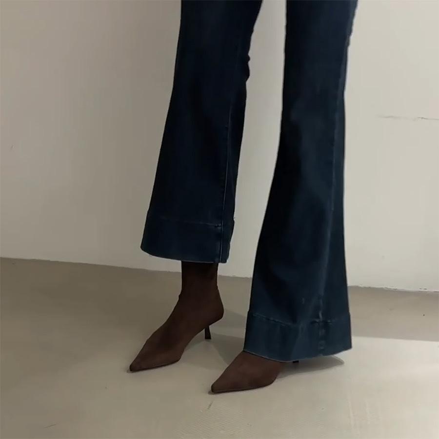 

Korean version suede thin heel middle heel pointed toe thin boots short boots women s 2025 autumn and winter heightening Martin boots cowboy boots 40