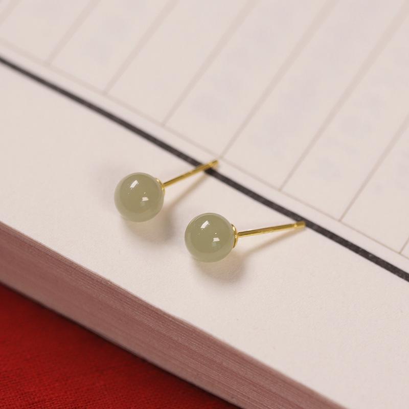 Tichiya S925 Sterling Silver Natural Hetian Jade Nephrite Earrings - Simple, Versatile, and Exquisite New Style