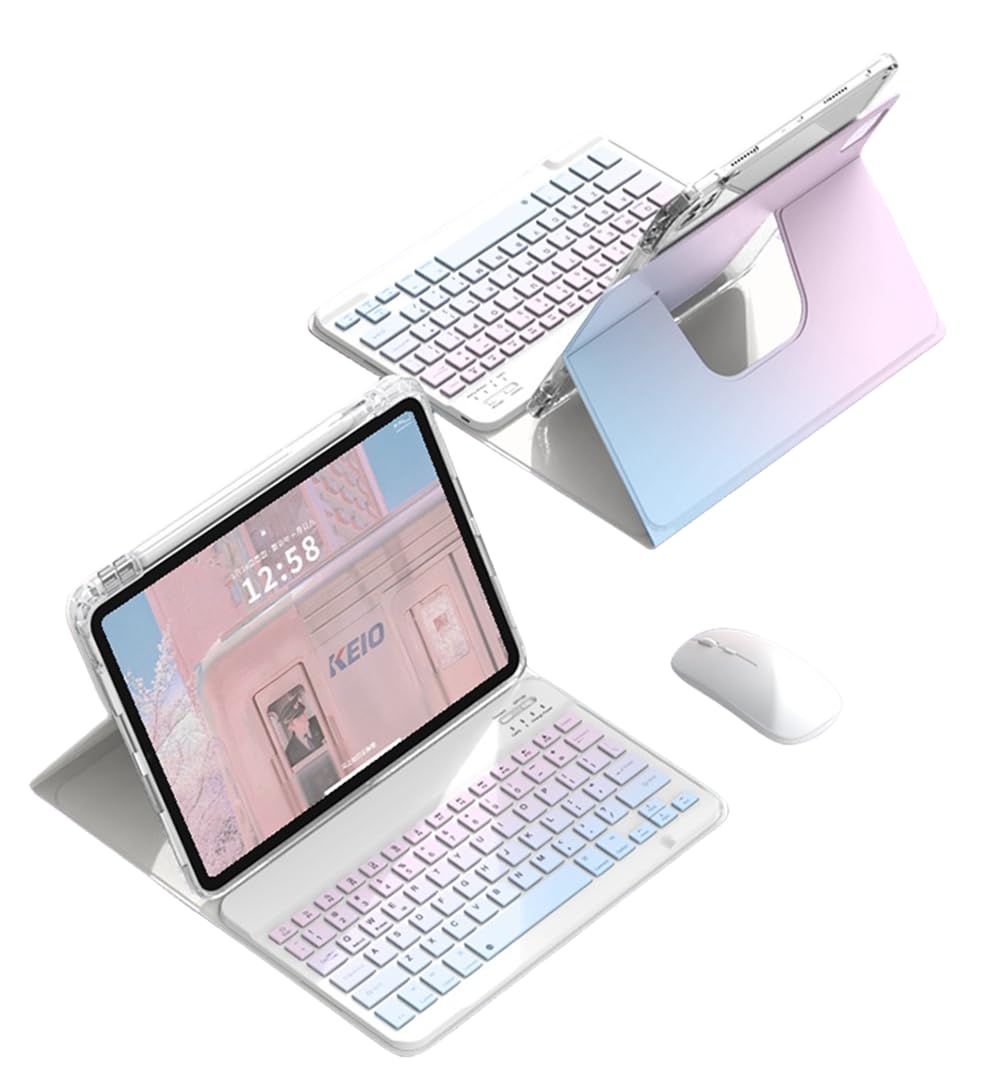 

Вращающийся чехол-клавиатура для iPad Air 11 iPad Air и iPad Pro 11 с прозрачной задней крышкой градиентного цвета, магнитно съемный и с отделением для стилуса, 360-градусный