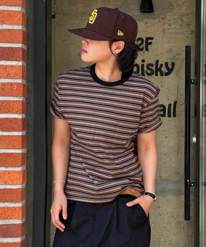 COSTUME O’CLOCK Striped Semi-Crop Short Sleeve T-Shirt 2 Colors Coosts263