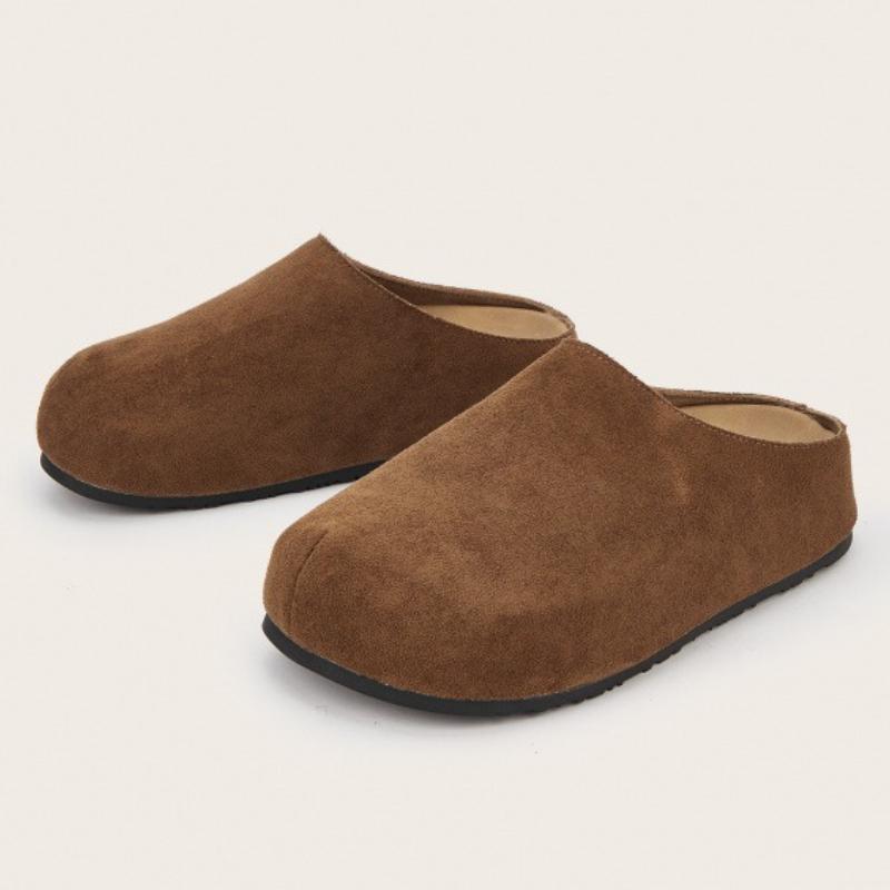Fashion Retro Brown Faux Suede Platform Slippers Women Fashion Round Toe Thick Bottom Slide Sandals Comfortable Non-Slip Casual Shoes