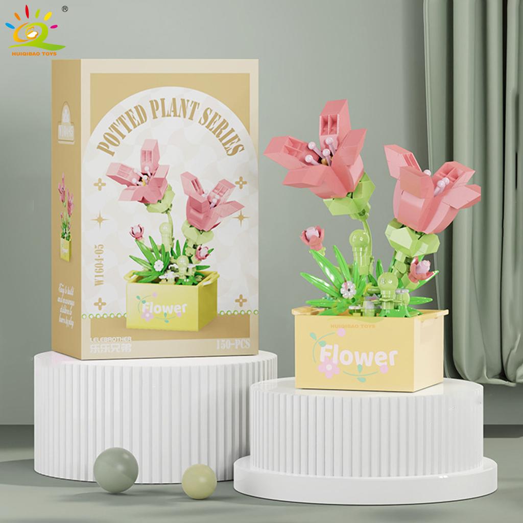 MOC Blume Sukkulente Topfpflanze Modellbaustein DIY Ewiger Strauß Zuhause Schreibtisch Pflanzen Dekoration Ziegel Mädchen Geschenk Kinderspielzeug