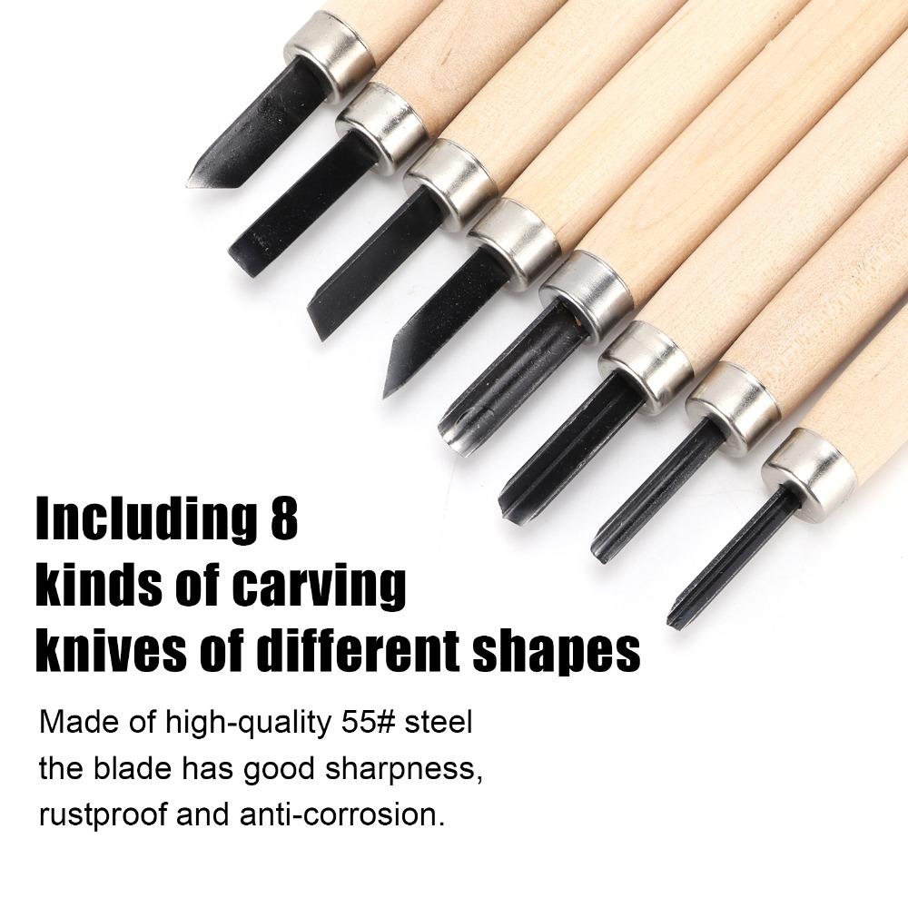 8pcs High Manganese Steel Wood Carving Knife Kit Woodworking Gouges  Craft Hand Tool