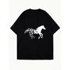 Oversized T Shirt Black Horse Print With Tribal Design Casual Wear For Women Summer Street Style Fashion Top