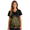 Ladies' Fashionable V-neck Pocket Short Sleeved Christmas Tree Printed Caregiver Uniform