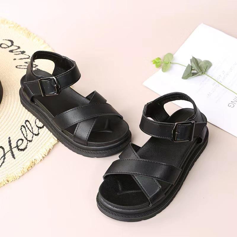 

new thick-soled one-font cross solid color buckle large size, hollowed-out Roman sandals women s Sandals 43 чорний