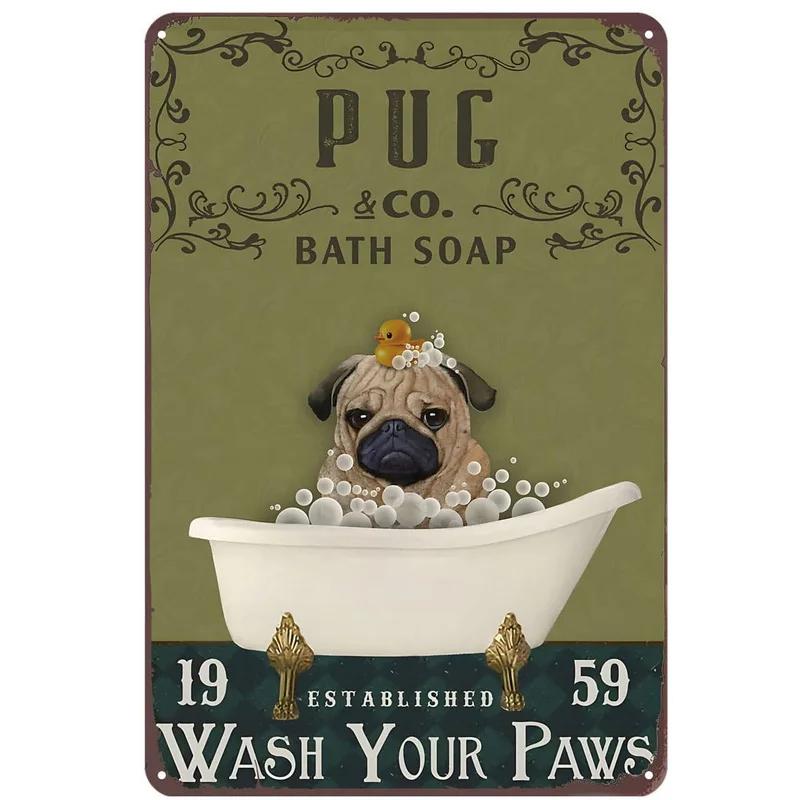 Retro Metal Tin Signs Cat Dog Bath Soap Wash Your Paw Bubble Posters Vintage Toilet Cave Bar Home Bathroom Wall Decoration Signs