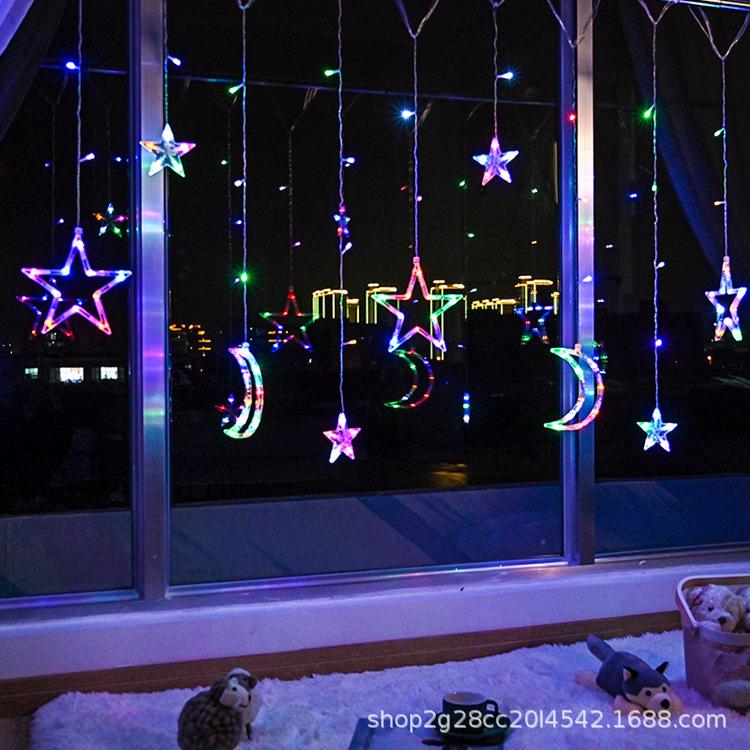 LED Moon & Star Curtain Lights, Waterproof Outdoor String Lights for Holiday and Room Décor