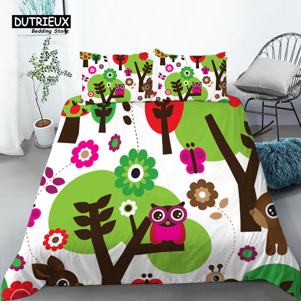 Funny Cartoon Animals Duvet Cover With Pillowcases Bear Chicken Rabbit Lions 3D Print Toddler Bedding Set For Kids Teens Decor