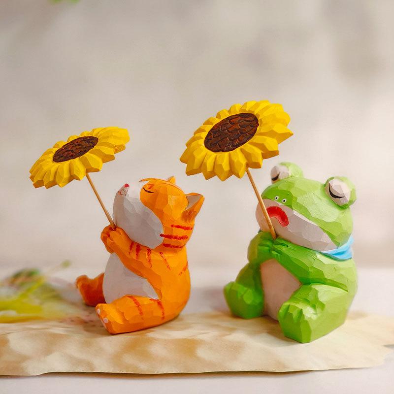 Wooden Orange Cat Carving Gift Handcrafted Decor For Birthdays And Holidays