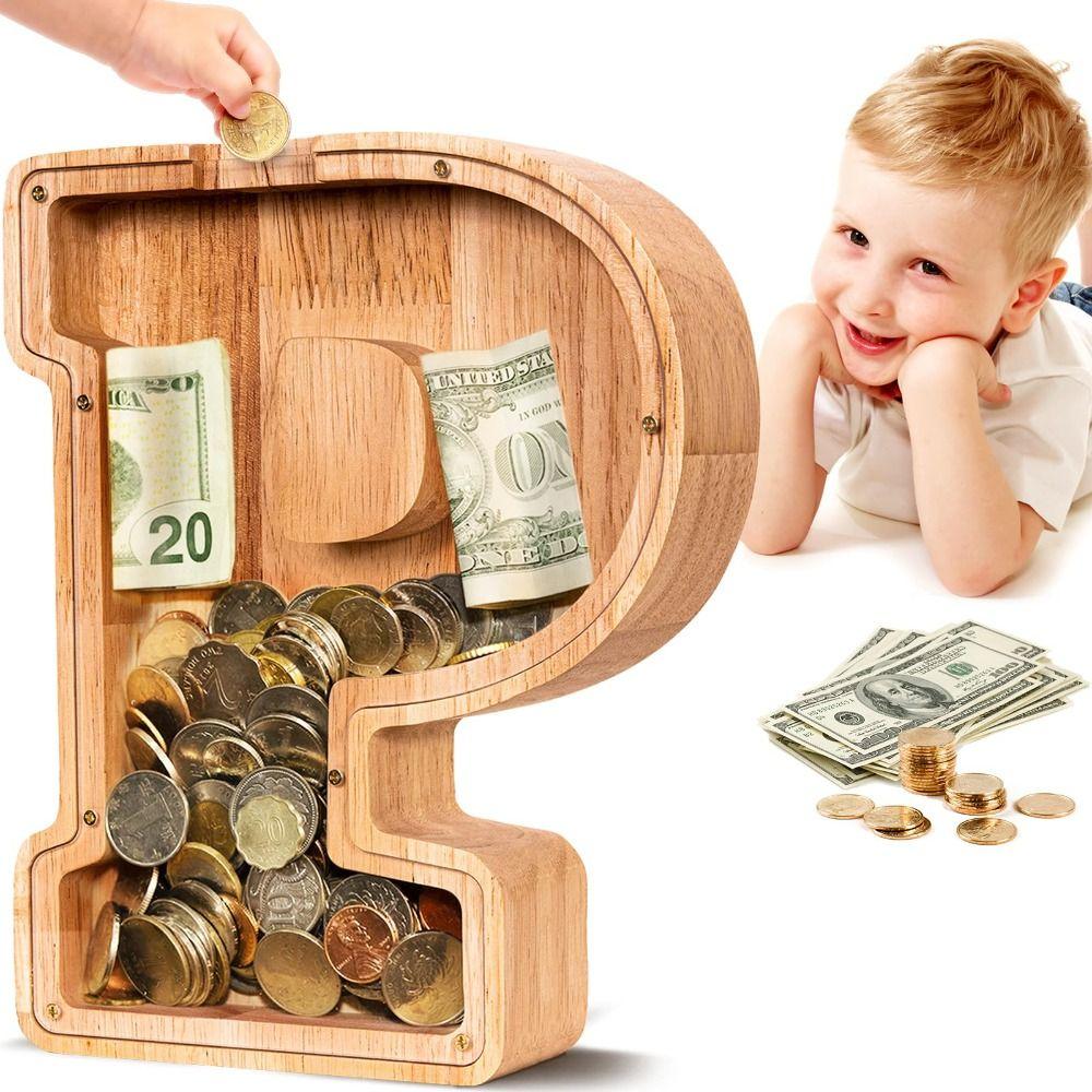Clear Acrylic Wooden Letter Piggy Bank 26 Letter Children's Toy Storage Box Coin Storage Case Gift