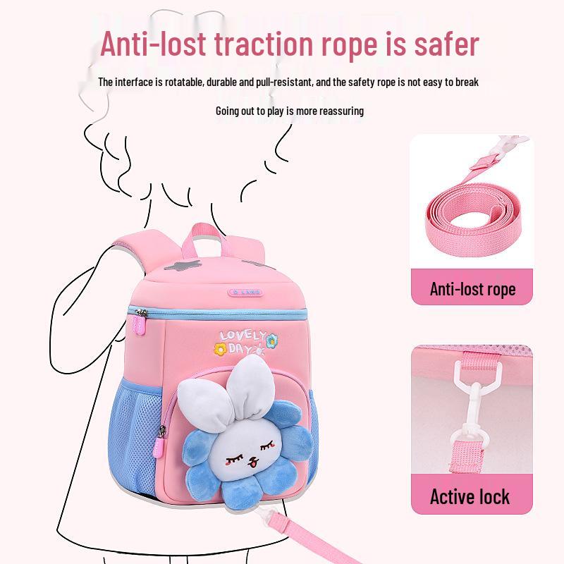 Neoprene Flower Rabbit Backpack: Girls' Spine-Friendly, High Capacity, Double Shoulder Kindergarten Bag