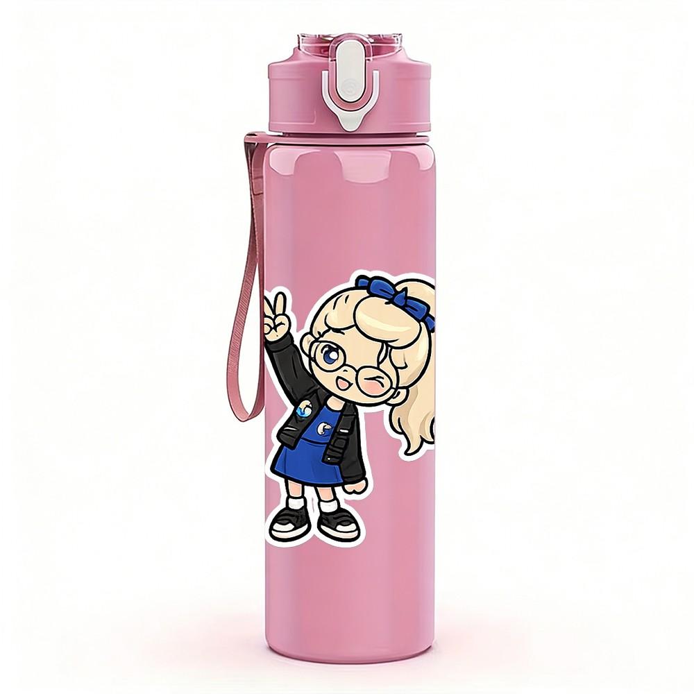 1PC Blonde Girl Cartoon Character 750ml Color Plastic Sports Water Bottle Leakproof Flip Straw Lid Suitable for Sports Office Home Use