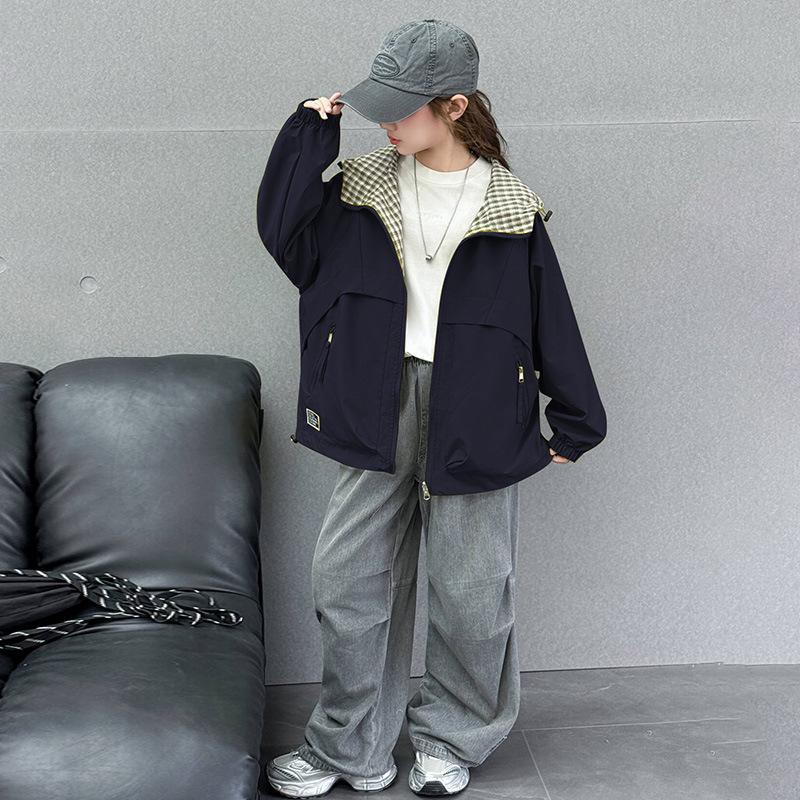 

Девичья демисезонная повседневная ветровка с капюшоном 2025 - Стильная куртка для детей среднего и старшего возраста 150 cm