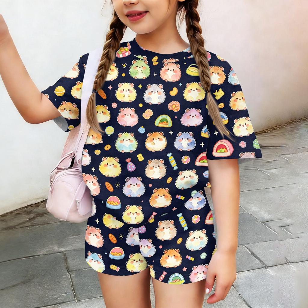 Kids Casual Short Sleeve Shirt and Shorts Set Animal Print Two Piece Outfit Lightweight Comfortable Summer Clothing for Children