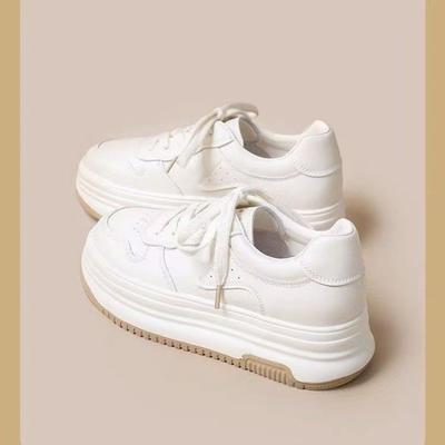 New Leather Platform White Shoes Women's Autumn Versatile Casual Sports Shoes Bread Heightening Board Shoes Women
