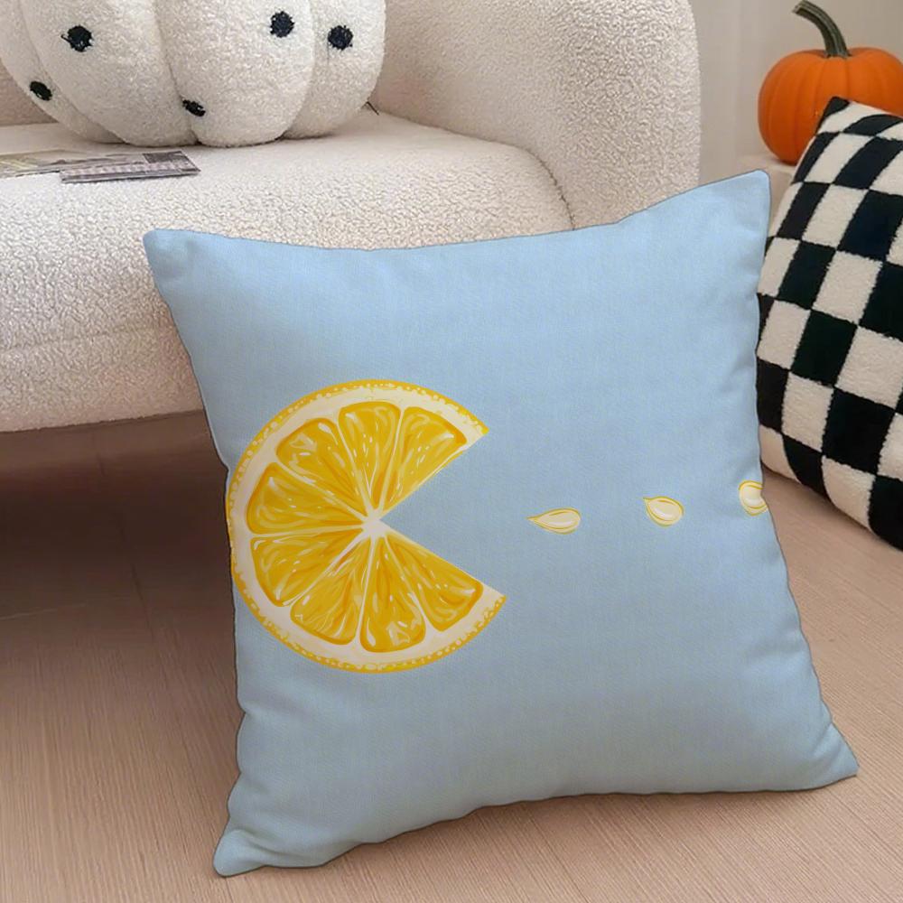 Pastoral simple Handdrawn lemon Cushion Cover Throw Pillow Cover Hidden Button Durable Polyester Chair Cushion