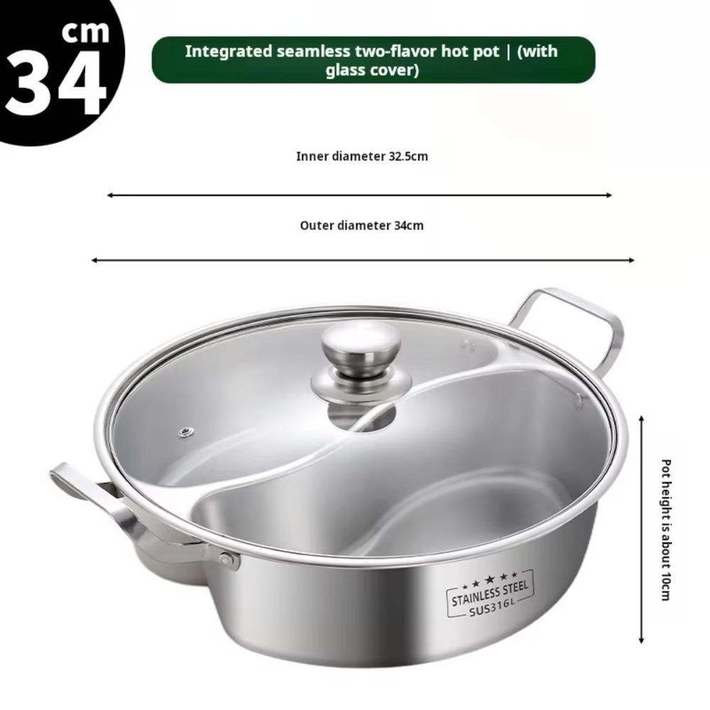 316 Stainless Steel Twin Divided Hot Pot 32/34cm Chinese Cooking Pot Thicken Double-flavor Yuanyang Pot Induction Cooker