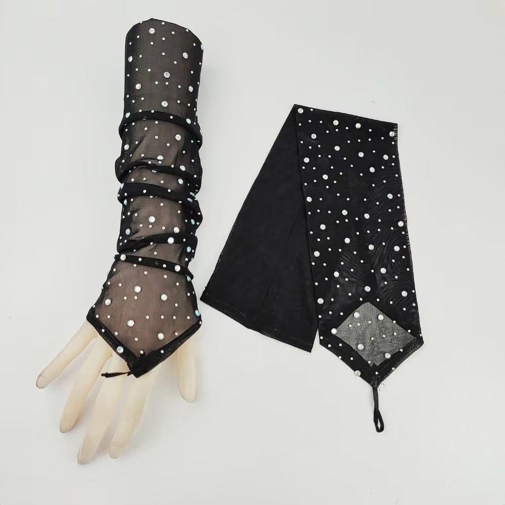 Shiny Rhinestone Mesh Gloves 42cm Glitter Long Gloves Elegance Party Costume Dancing Prom