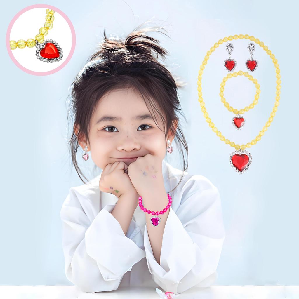 [Acidea] Girls' Princess Necklace, Bracelet, Pendant and Ring Accessories Set - Jewelry Gift, Party Favors - Dress Up Jewelry for Girls