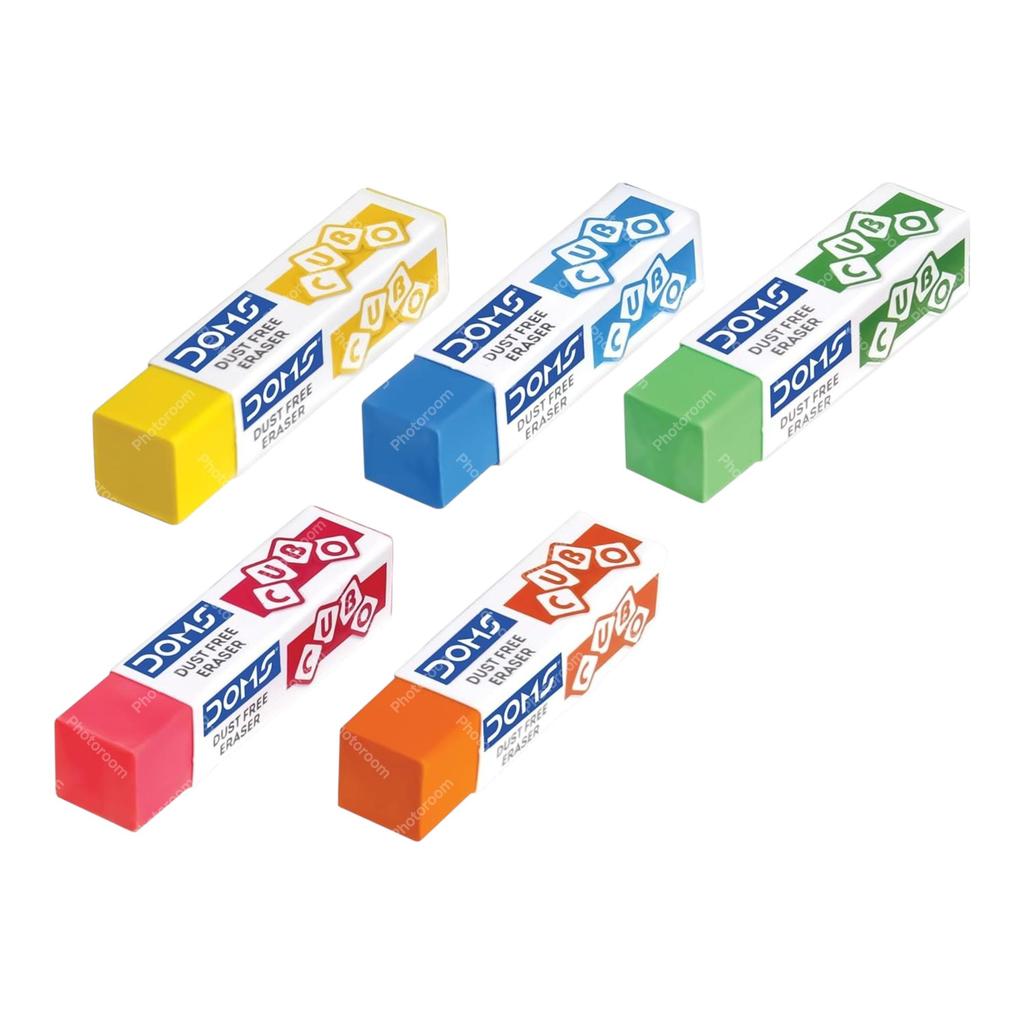 DOMS Dust Free Cubo Eraser Box Pack Multicolor Non Toxic School Erasers Comfortable Grip Pack Of 20 Pcs For Kids