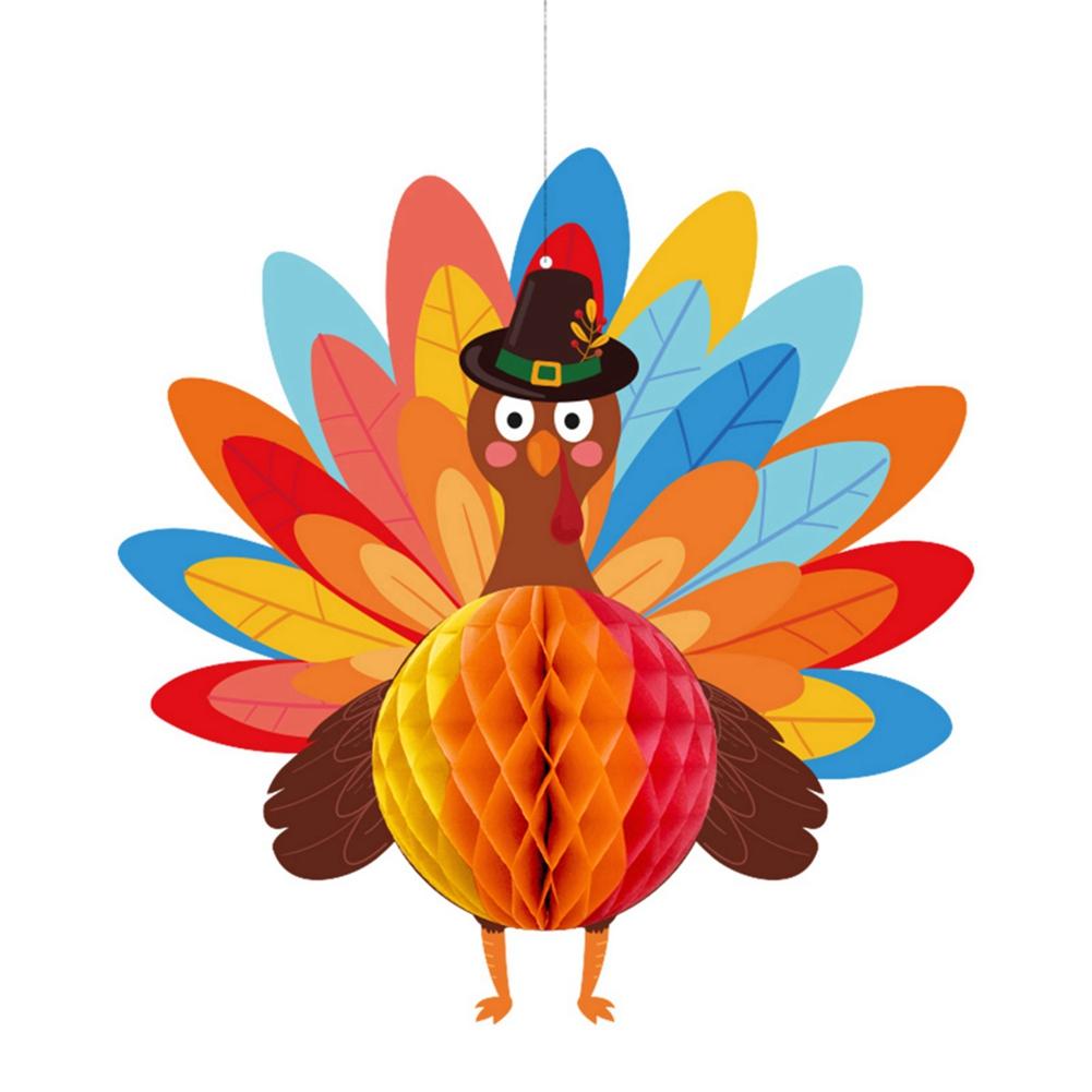 6pcs/set Turkey Honeycomb Ball Ornament Thanksgiving Party Autumn Themed Table Centerpiece Setting Decoration