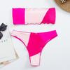 Dam axelbandslös Patchwork Tvådelad Bikini Set Split Triangle Baddräkt Badkläder