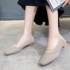 WTEMPO Soft Sole Single Shoes Women's Spring and Summer Square Toe Mesh Low Square Heel Solid Color Knitted Hollow Breathable Non-slip Woven Shoes