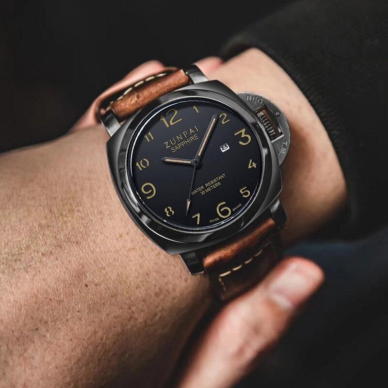 Luxusmarke Herren Militärische Leuchtende Uhren Herrenmode Lässige Leder Quarz Uhr Männliche Sportliche Wasserdichte Kalender Armbanduhr