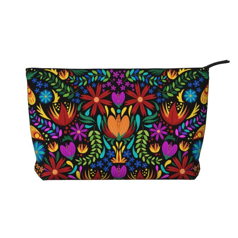 Mexican Flowers Floral Art Print Cosmetic Bag Women Portable Makeup Bag Organizer Case Beauty Storage Toiletry Bags