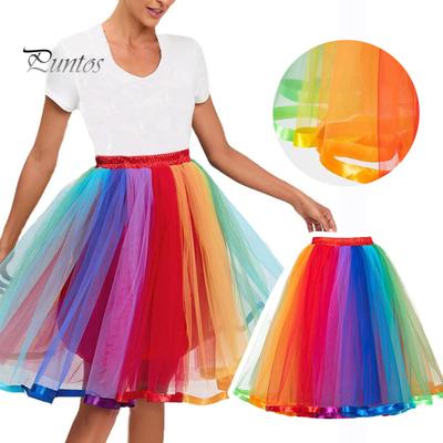 Gonna da ballo arcobaleno colorata con elastico in vita, gonna tutu midi a vita alta, gonna da ballo dolce in stile a metà polpaccio