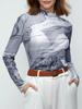 New Women's Mesh Print Slim Fit Long-Sleeve T-Shirt: European & American Spring/Autumn Fashion Trend