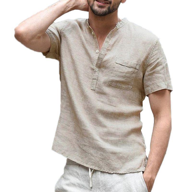 Summer Men Henley T Shirt Tops Casual Loose V Neck Short Sleeve Pullover Tee Breathable And Comfortable For Everyday Wear