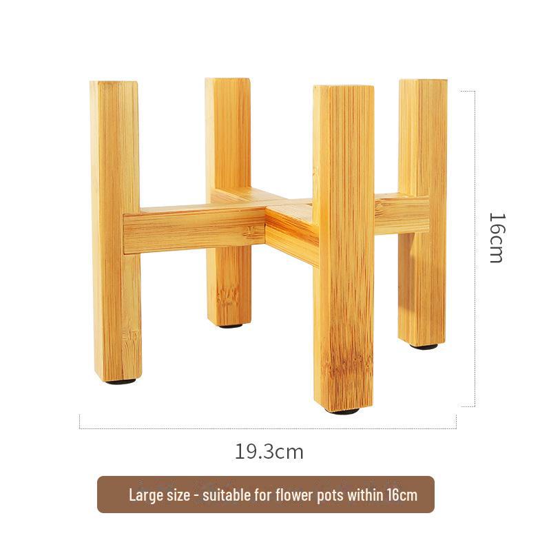 Wooden Four-Legged Floor-Standing Flower and Succulent Pot Stand with Bamboo Tray
