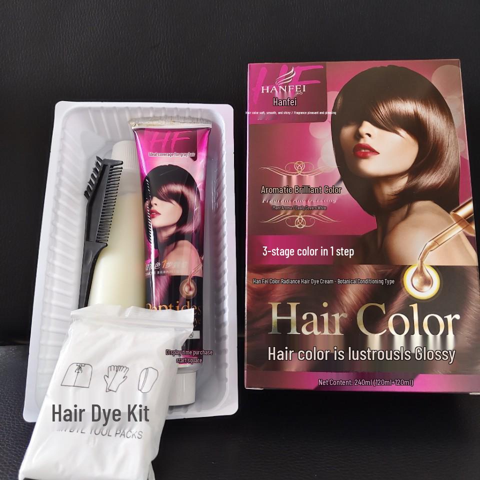 Han Fei Peptide Hydrating Ammonia-Free Dye - Vibrant Color, Long-Lasting Fragrance, Plant-Based Gray Coverage, Soft Finish, Black Tea, 120ml.