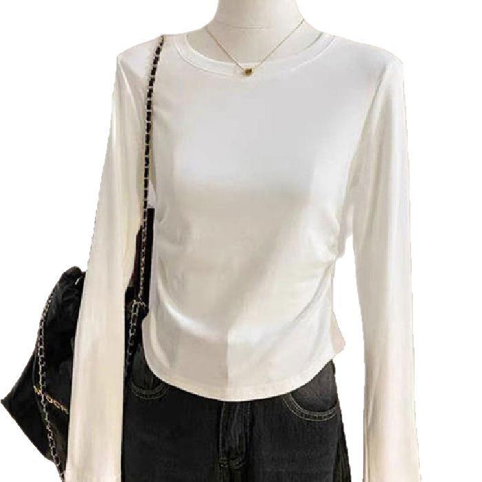 Women's Slim Fit Round Neck Long-Sleeve T-Shirt - Elegant Spring/Autumn Style