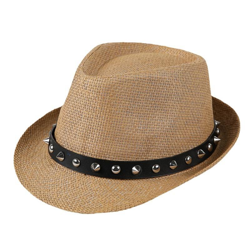 Hat Women'S Summer British Top Hat Breathable Sun Hat Rivet Jazz Hat Men'S Trend Straw Top Hat