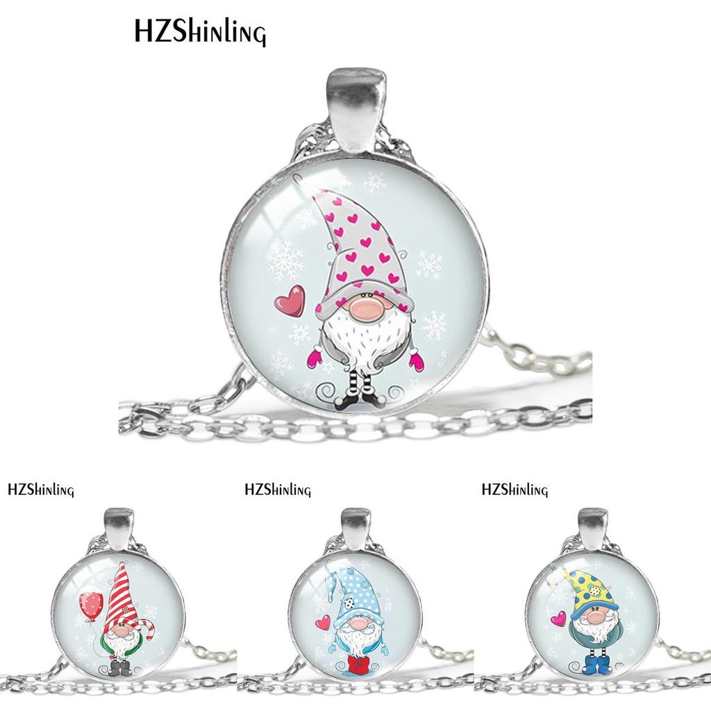 Cheerful Christmas Gnome Necklace Featuring Vibrant Santa Pendant With Stylish Alloy Chain Design