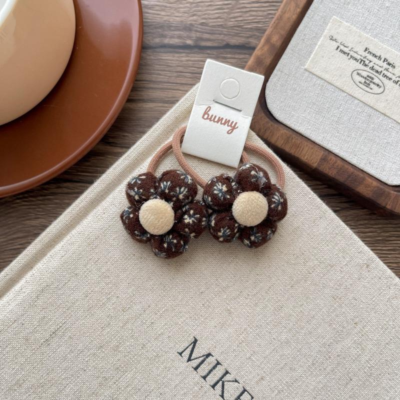 New Coffee-colored Sunflower Mushroom Children's Leather Band Bow with High Elasticity and No Damage To Hair Bands  Ponytail Hair Tie Headwear