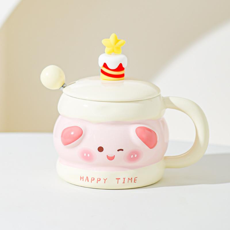 Cute Ceramic Water Cup Birthday Gift for Girls Super Cute and Beautiful Couple Mug with Lid Spoon Cup Souvenir