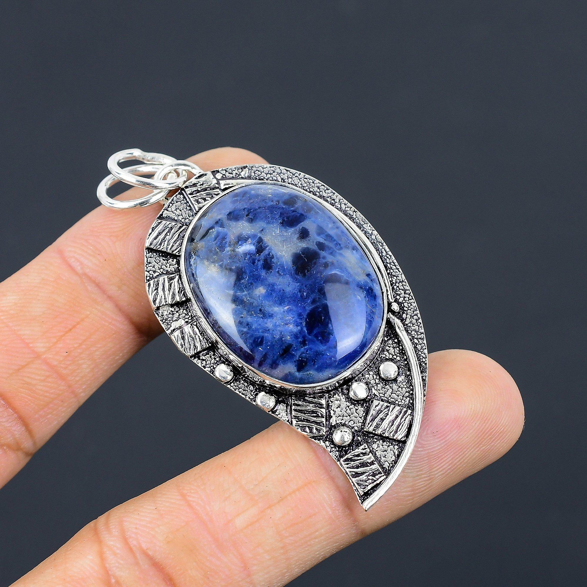

Natural Sodalite No Stone Sterling Silver Engagement Handcrafted Wife Pendant