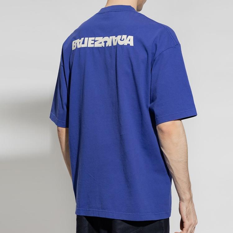 Balenciaga Logo T-Shirt Medium Fit 'Indigo' Men's 612966TLVB34388