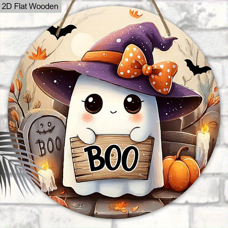 Halloween Wooden Sign with Adorable Ghost Pattern - Charming BOO Figurine Ornaments - Ideal for Front Door, Wall, Room Decor