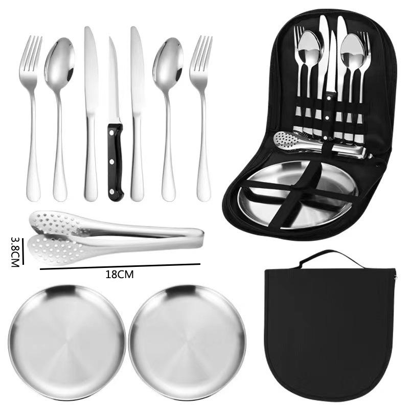 

Stainless Steel Portable Outdoor Tableware Sets With Meal Bag,Lunch Plate,Travel Camping Tableware Set,Knife,Fork,Spoon Clip Set